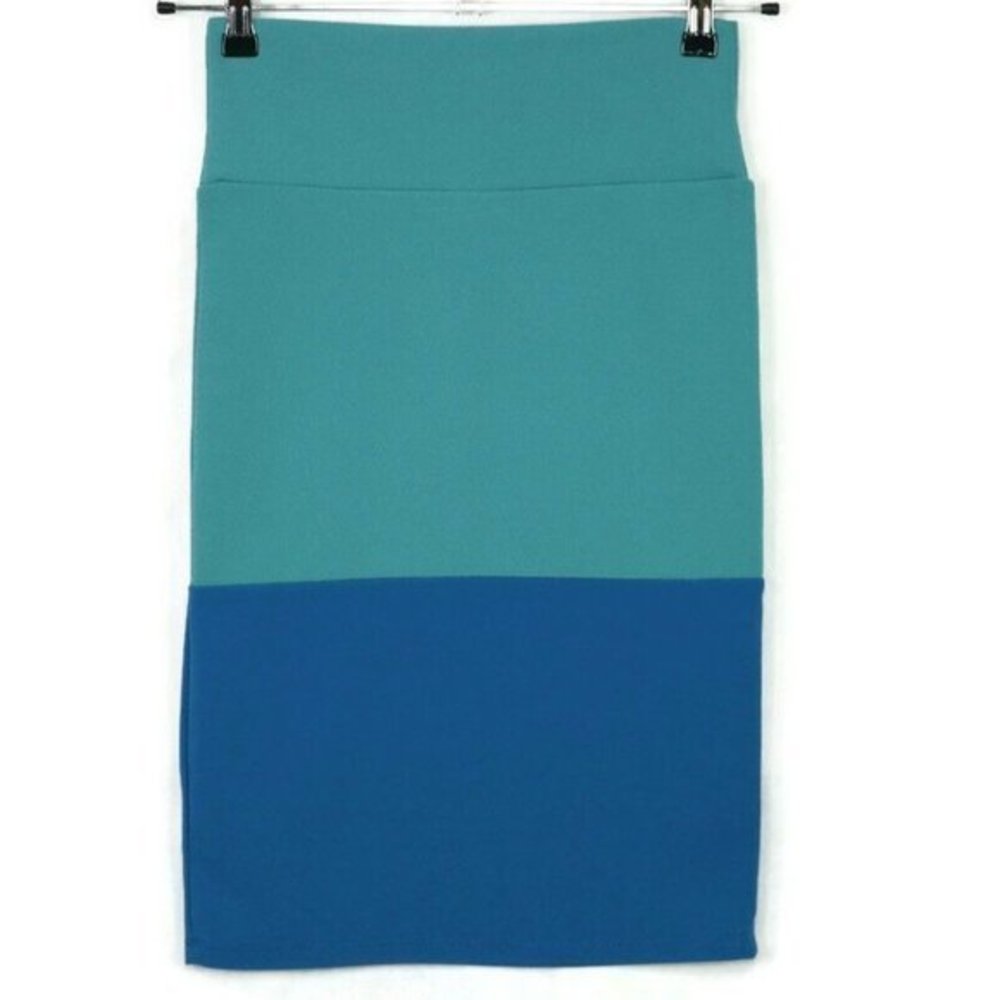 LuLaRoe Cassie‎ Pencil Straight Skirt Teal Blue Color Block XS